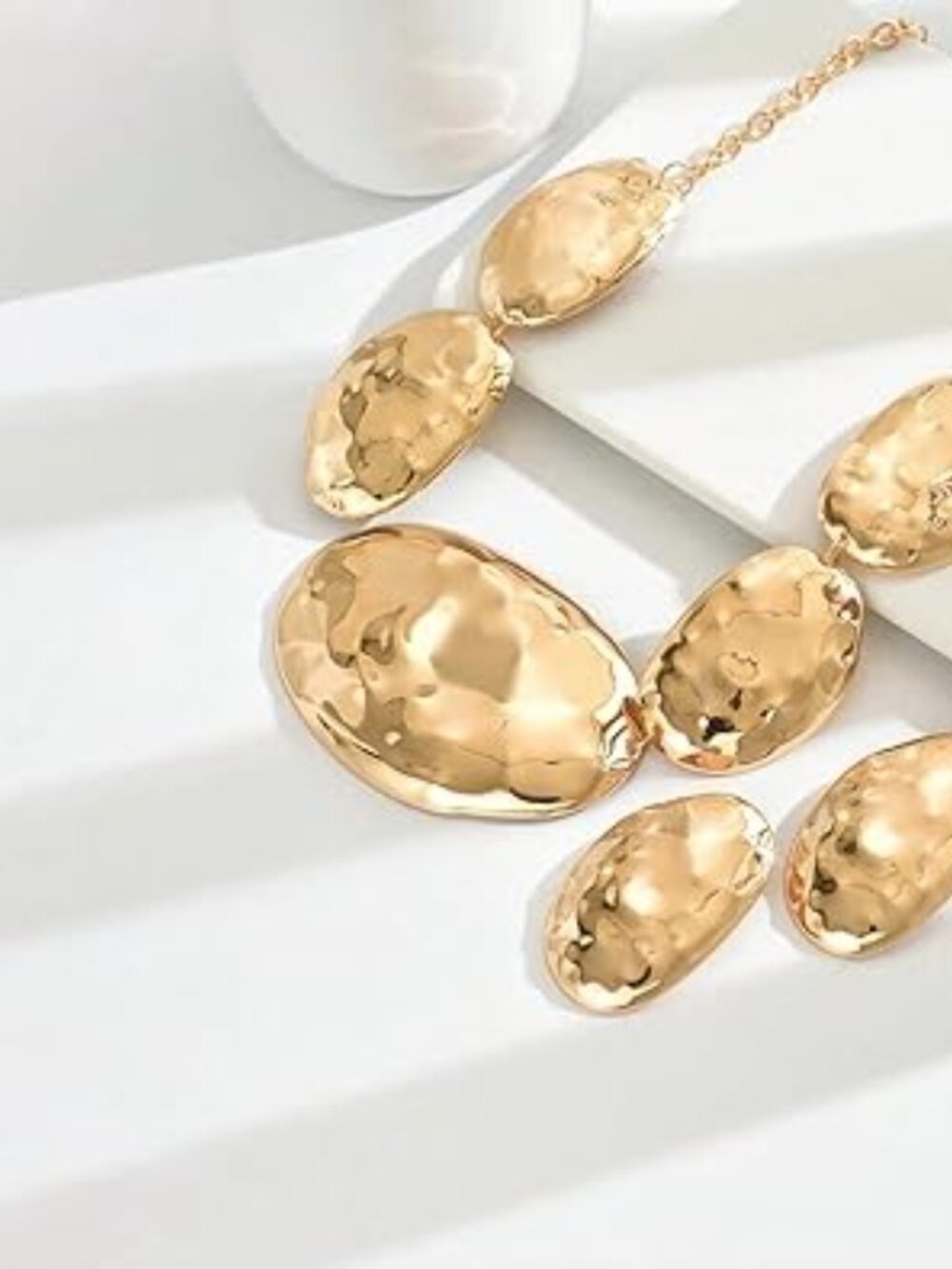 Chunky Statement Jewelry Set Gold Tone Necklace and Earrings NEW - Picture 3 of 5